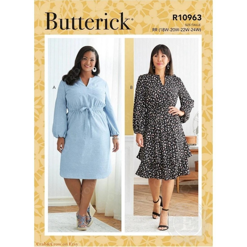 Butterick B6806 Sewing Pattern Women Size 18W-24W Dress Tiered Ruffle Blouson